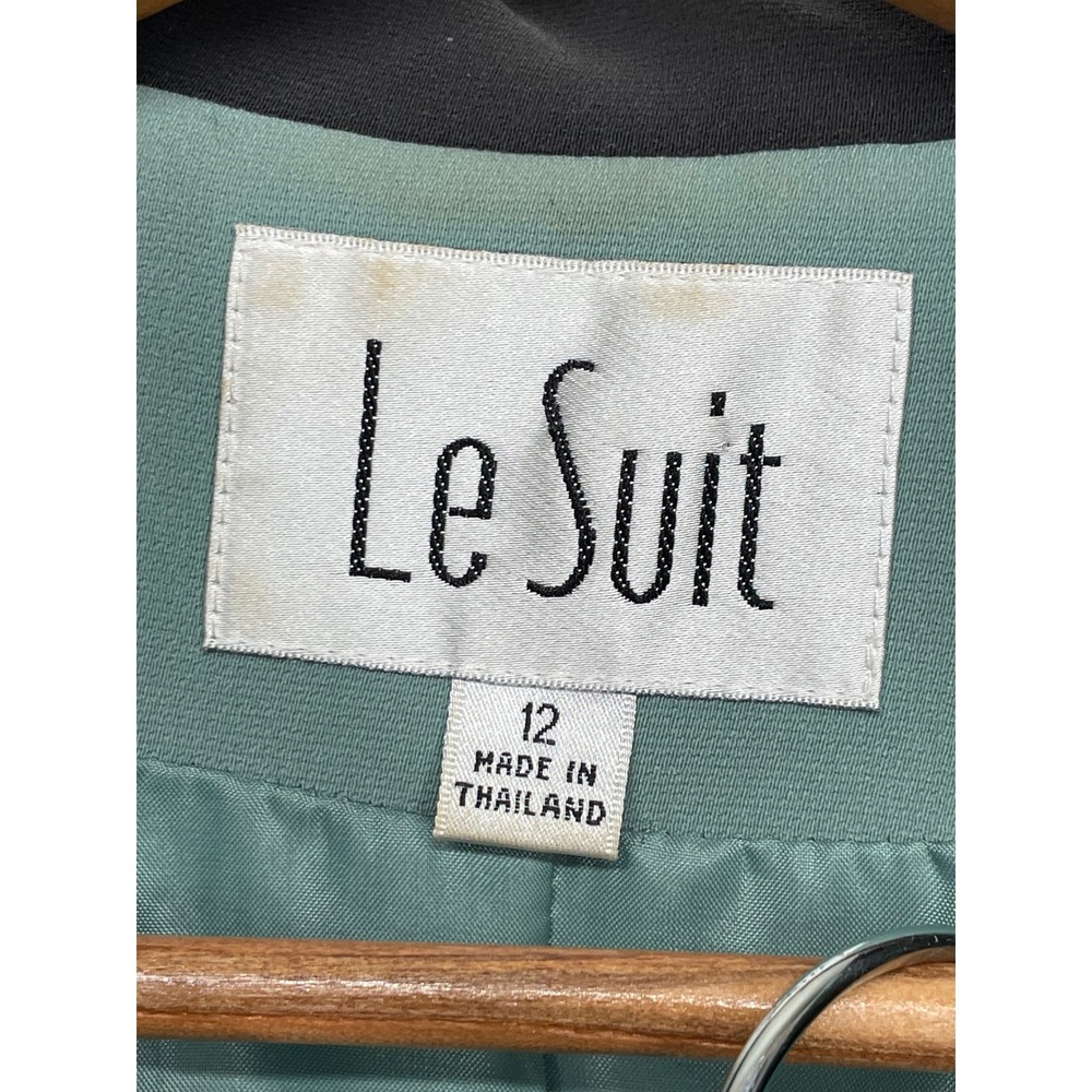 Le Suit Women Pant Suit 12 Professional Sage Green Black Contrast Collar - Picture 4 of 16